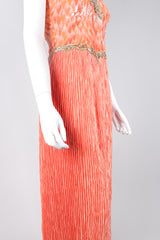 Recess Los Angeles Vintage Mary McFadden Beaded Sequined Phoenix Feather Halter Gown