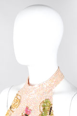 Recess Los Angeles Vintage Butterfly Sequins Halter Long Pink Beige Dress Iridescent Beads Multicolor