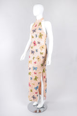Recess Los Angeles Vintage Butterfly Sequins Halter Long Pink Beige Dress Iridescent Beads Multicolor