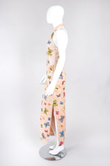 Recess Los Angeles Vintage Butterfly Sequins Halter Long Pink Beige Dress Iridescent Beads Multicolor