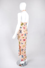 Recess Los Angeles Vintage Butterfly Sequins Halter Long Pink Beige Dress Iridescent Beads Multicolor