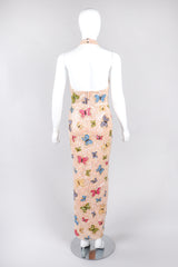 Recess Los Angeles Vintage Butterfly Sequins Halter Long Pink Beige Dress Iridescent Beads Multicolor