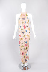 Recess Los Angeles Vintage Butterfly Sequins Halter Long Pink Beige Dress Iridescent Beads Multicolor