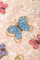 Recess Los Angeles Vintage Butterfly Sequins Halter Long Pink Beige Dress Iridescent Beads Multicolor