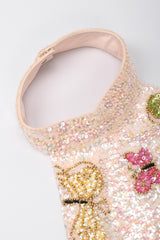 Recess Los Angeles Vintage Butterfly Sequins Halter Long Pink Beige Dress Iridescent Beads Multicolor