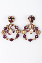 Recess Los Angeles Vintage No Label Large Wire Hoops Purple Plastic Beads Brass Balls Encased Pearl