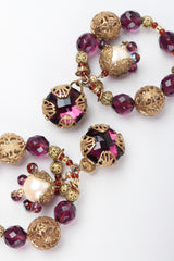 Recess Los Angeles Vintage No Label Large Wire Hoops Purple Plastic Beads Brass Balls Encased Pearl