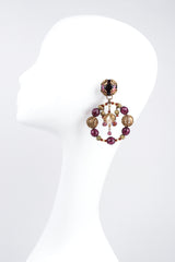 Recess Los Angeles Vintage No Label Large Wire Hoops Purple Plastic Beads Brass Balls Encased Pearl