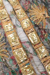 Recess Los Angeles Ramana Vintage Indian Sheer Lamé Embellished Sequined Duster Jacket Robe Kimono