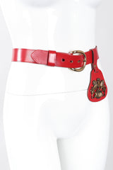 Recess Los Angeles Vintage Unsigned Red Leather Lion Crest Fob Belt