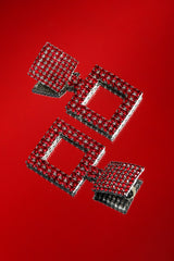 Recess Los Angeles Vintage No Label Red Rhinestone Square Earrings