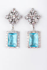 Recess Los Angeles Vintage No Label Blue Beveled Glass Diamond Shaped Cluster Rhinestone Drop Earrings