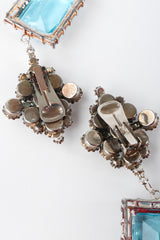 Recess Los Angeles Vintage No Label Blue Beveled Glass Diamond Shaped Cluster Rhinestone Drop Earrings