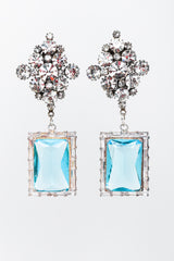 Recess Los Angeles Vintage No Label Blue Beveled Glass Diamond Shaped Cluster Rhinestone Drop Earrings