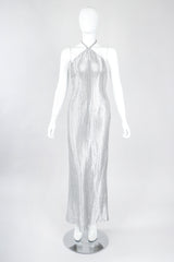 Recess Designer Consignment Vintage Richard Tyler 1990s Metal Mesh Lamé Halter Gown Los Angeles Resale