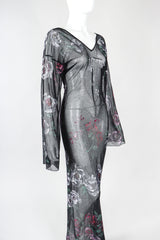 Recess Designer Consignment Vintage Goth 90s Sheer Floral Painted Mesh Dress Los Angeles resale