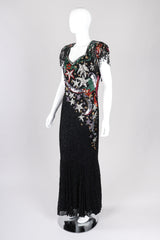 Recess Los Angeles Vintage Beaded Stars Backless Fringe Gown