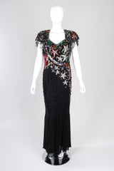 Recess Los Angeles Vintage Beaded Stars Backless Fringe Gown
