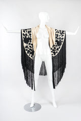 Recess Los Angeles Vintage Embroidered Black Roses Graphic Contrast Fringed Piano Shawl