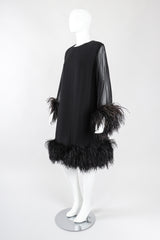 Recess Los Angeles Designer Consignment Vintage Ostrich Feather Silk Trapeze Swing Dress