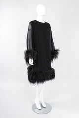 Recess Los Angeles Designer Consignment Vintage Ostrich Feather Silk Trapeze Swing Dress