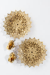 Vintage Perforated Sunburst Heart Drop Earrings backside