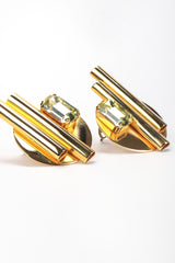 Recess Vintage 80s Gold Geometric Round Button Earrings on white Background