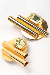 Recess Vintage 80s Gold Geometric Round Button Earrings on white Background