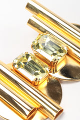 Recess Vintage 80s Gold Geometric Round Button Earrings, Tube & Gem Detail