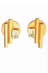 Recess Vintage hanging 80s Gold Geometric Round Button Earrings, white Background