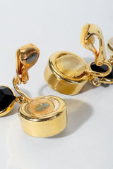 Vintage Unsigned Clear and black Long Crystal Bezel Drop Earring Clip backs