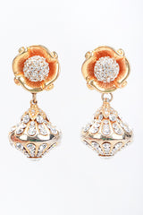 Recess Los Angeles Designer Consignment Resale Vintage Unsigned Art Nouveau Gold Crystal Blossom Drop Earring