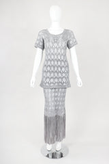 Recess Designer Consignment Vintage Knotted Macrame Fringe Top & Skirt Set Outfit Los Angeles Resale