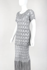 Recess Designer Consignment Vintage Knotted Macrame Fringe Top & Skirt Set Outfit Los Angeles Resale