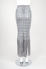 Recess Designer Consignment Vintage Knotted Macrame Fringe Top & Skirt Set Outfit Los Angeles Resale