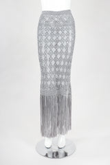 Recess Designer Consignment Vintage Knotted Macrame Fringe Top & Skirt Set Outfit Los Angeles Resale