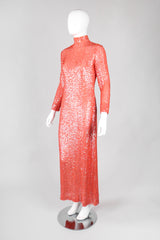 Recess Los Angeles Vintage 60s Sheer Iridescent Sequined High Neck Sheath Column Gown