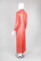 Recess Los Angeles Vintage 60s Sheer Iridescent Sequined High Neck Sheath Column Gown