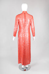 Recess Los Angeles Vintage 60s Sheer Iridescent Sequined High Neck Sheath Column Gown