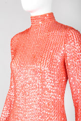 Recess Los Angeles Vintage 60s Sheer Iridescent Sequined High Neck Sheath Column Gown