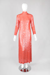 Recess Los Angeles Vintage 60s Sheer Iridescent Sequined High Neck Sheath Column Gown