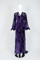 Vintage Sheer Silk Velvet Burnout Gown with Lining Slip on Mannequin