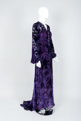 Vintage Sheer Silk Velvet Burnout Gown with Lining Slip on Mannequin, angled view