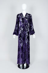 Vintage Sheer Silk Velvet Bishop Bubble Sleeve Burnout Gown on Mannequin At Recess Los Angeles