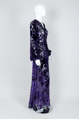 Vintage Sheer Silk Velvet Bishop Bubble Sleeve Burnout Gown on Mannequin, Side view