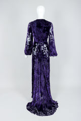 Vintage Sheer Silk Velvet Bishop Bubble Sleeve Burnout Gown on Mannequin, Back View
