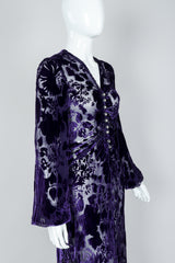 Vintage Sheer Silk Velvet Bishop Bubble Sleeve Burnout Gown on Mannequin, cropped view