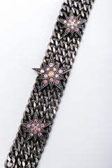 Vintage Unsigned Pink Stars Oxidized Chain Link Bracelet
