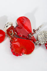 Vintage Unsigned Rhinestone Falling Heart Earrings clip backs