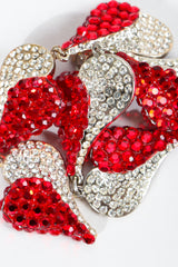 Vintage Unsigned Rhinestone Falling Heart Earrings rhinestone close up